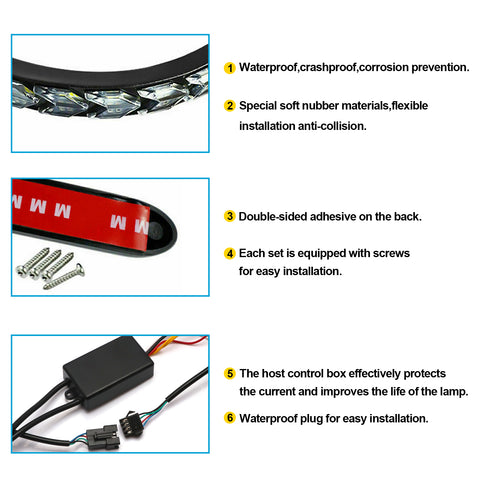 Switchback Flowing Strip Arrow Turn Signal Driving Fog Light Universal fit Most Cars, Trucks and SUVs, 9 SMD White & Amber