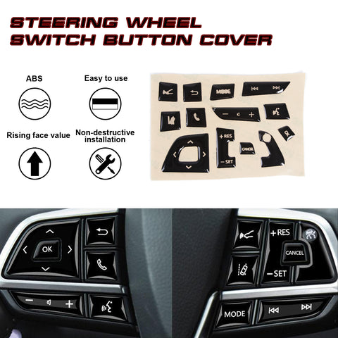 Set Black Steering Wheel Switch Cover Trim Decor For Toyota Highlander 2020-2022