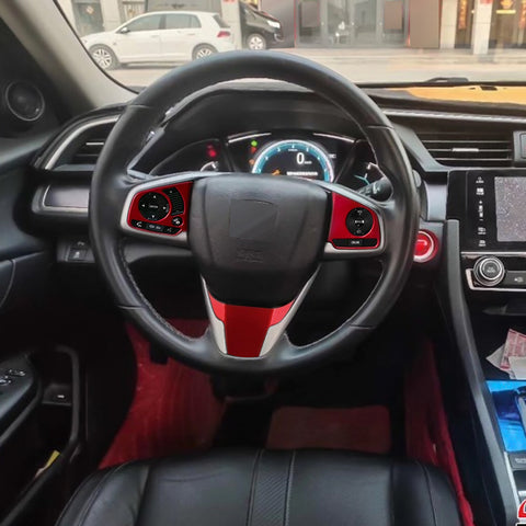 Red Steering Wheel Cover Trims Accessories 3pcs For Honda Civic 10th Gen 2016-19