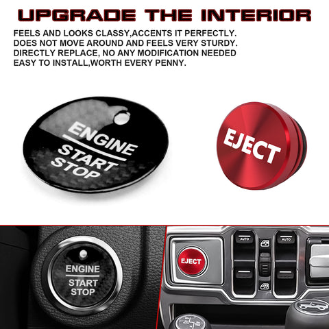 Real Carbon Fiber Engine Start + Red Cigarette Eject Button Trim For Ford Raptor