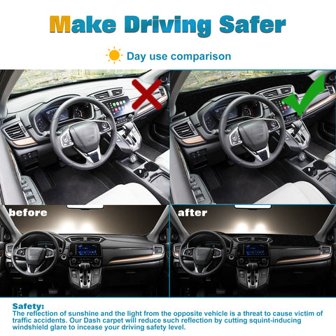 Center Console Dashboard Mat Pre-Cut Non-Slip Sunshield Sun Glare Protector Dash Carpet Pad Black Cover Compatible with Honda CR-V CRV 2017-2022