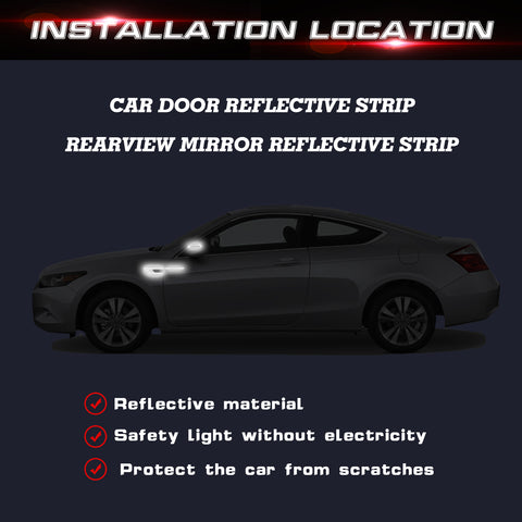 Car Side Door Marker Rearview Mirror Edge Protector Guard Cover Sticker Set, Carbon Fiber Pattern w/ Reflective Safety Strip (White)