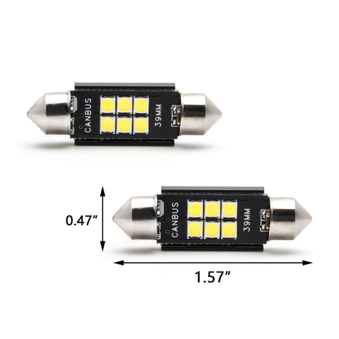 600LM 6411 6418 LED Bulb White Canbus Error Free 6-SMD 3030 39MM Festoon C5W 6413 6423 DE3425 DE3423 LED Bulbs for Interior Dome Map License Plate Trunk Courtesy Light