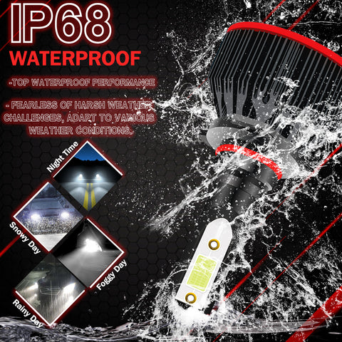 6000K Xenon White LED Headlight Bulb All-in-One Conversion High Low Beam Kit, 6000LM Super Bright Fog Light Replacement