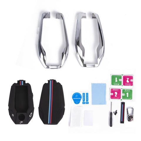 Sliver Zinc Alloy&Silicone Full Seal Key Fob Cover For BMW 5 6 7 Series X5 X6 X7