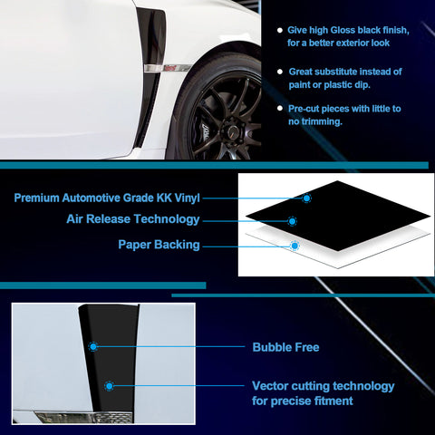 Side Fender Insert Vent Overlay Vinyl Decal Trim Wrap Pre-Cut Genuine Vinyl KK Decal Sticker Compatible with Subaru WRX STi 2015-2021 (Glossy Black, Upper & Lower Fender)