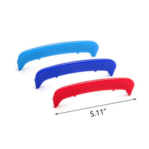 TRI Color M Sporty Grille Insert Trim Exact Fit Kidney Grill Stripe Clip for BMW 3 series E46 LCI Sedan 2002-2004 (11 beam bars)