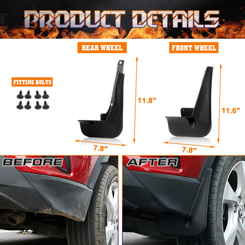 4pcs/Set Black Mud Flaps Mudguard Dirt Fender Cover For Toyota C-HR 2018-2021