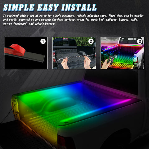 2pcs RGB Multi Color Truck Cargo Bed Running Board Step LED Strip Light Kit w/RF remote control Universal Fit Truck Pickup, ( Length 60'')