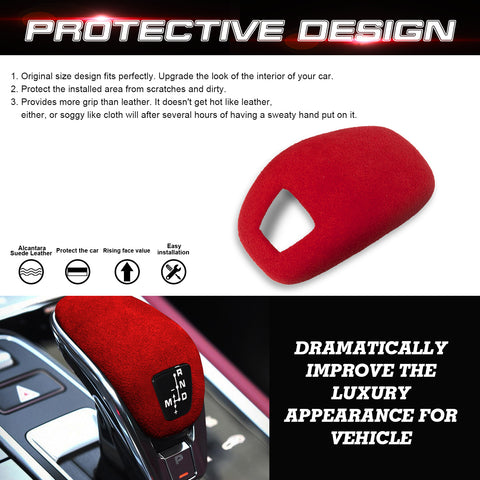 Red Alcantara Suede Leather Gear Shift Knob Cover For Porsche Panamera 2018-up