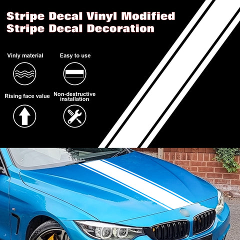 3X White KK Vinyl Front Hood Bumper Fender Trunk Stripe Sticker Decal For Car