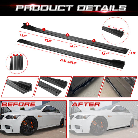 Car Lower Side Skirts Protect Rocker Panel Splitter Winglets Diffuser Bottom Line Extension Body Universal Fit Most Vehicles, 8Pcs/Set (Glossy Black) 85.8 Inch/2.18M
