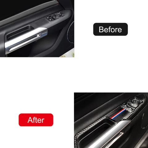 4X 3-Color Bar Carbon Fiber Window Switch Cover Trim For Ford Mustang 2015-2022
