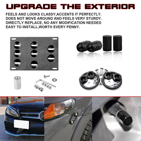 Set Tow Hook License Plate + Air Valve Cap + Release Fastener Lid For Mercedes