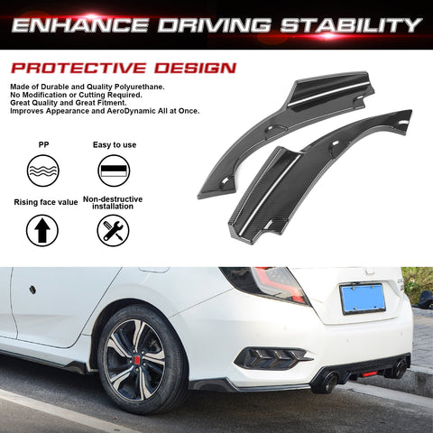 Rear Bumper Lip Diffuser Splitter Canard Carbon Fiber Pattern, Compatible with Honda Civic 10th Gen 2016-2021
