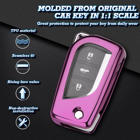 Pink TPU Shockproof Flip Key Fob Case For Toyota Auris Corolla Yaris 2/3/4 Button