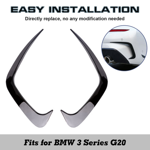 2pcs Exterior Rear Bumper Spoiler Lower Side Air Vent Frame Cover Trim For BMW 3 series G20 2019-2021, Style A-Glossy Black
