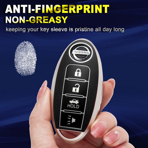 Smart Key Fob Cover Case Holder Soft TPU Full Cover Protection For Nissan Altima Maxima Murano Sentra Versa Pathfinder Armada 4 Button Keyless Entry Remote, Black