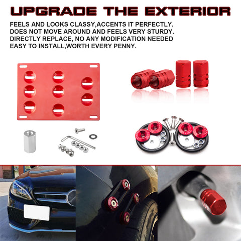 Set Tow Hook License Plate + Air Valve Cap + Release Fastener Lid For Mercedes