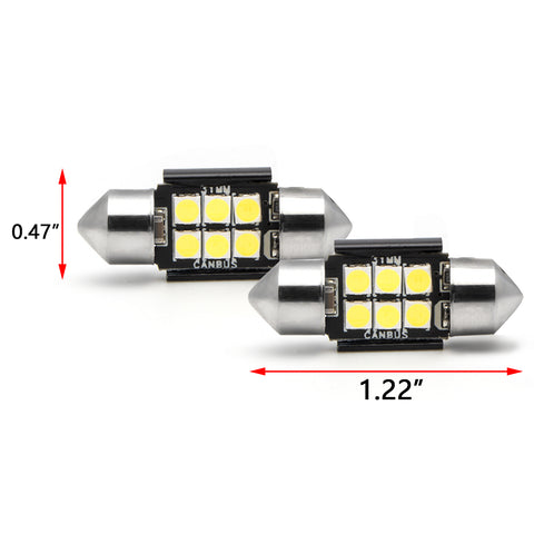 DE3175 LED Bulb, Error Free White 6-SMD 3030 31MM Festoon DE3021 DE3022 DE3023 6428 6430 LED Bulb for Car Interior Map Reading Light Trunk Cargo License Plate Lamp