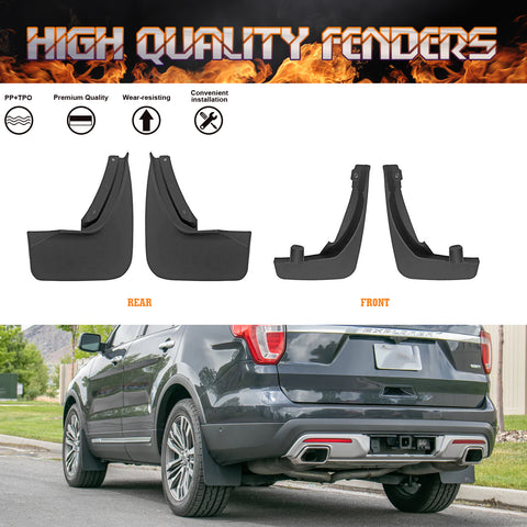 Set Front + Rear Splash Molded Mud Flaps Mudguards For Ford Explorer 2019-2022