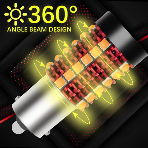 2pcs Error Free 1156 1141 BA15S / 7443 7440 T20 / 1157 2057 7528 BAY15D / 3157 3156 3057 4157 LED Turn Signal Light Bulb, Anti Hyper Flash Canbus Yellow Orange LED Bulb Replacement, No Load Resistor Need