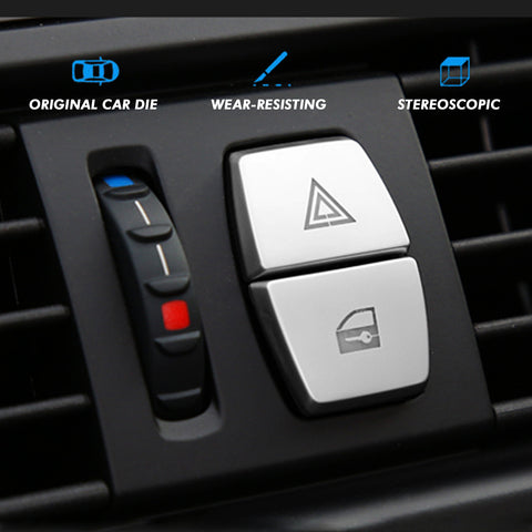 Center Console Hazard Warning Lock Security Light Switch Button Cover Trim 2Pcs For BMW 5 6 7 Series F10 F11 F07 F12