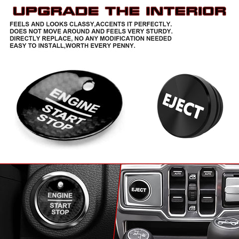 Set Real Carbon Fiber Engine + Black Cigarette Eject Button Trim For Ford Raptor