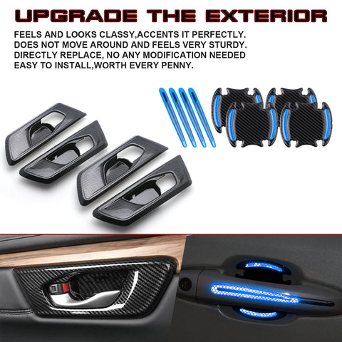 Carbon Fiber Texture Inner + Exterior Door Handle Bowl Trim For Honda CR-V 17-22