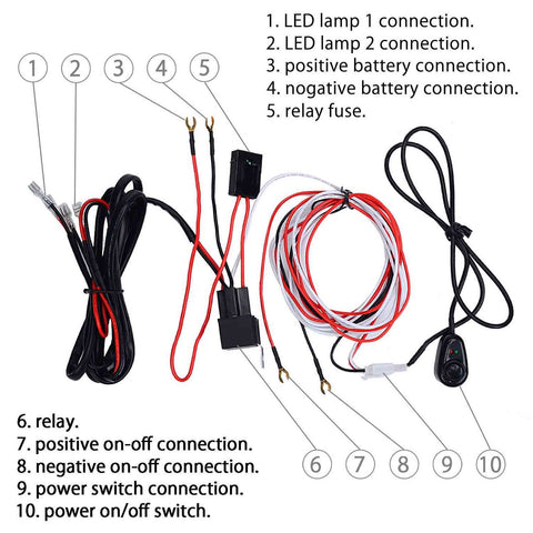 Universal 9ft Relay Wiring Harness Kit for LED Work Light Bar Off-Road 72W~300W - 40A 12V ON / OFF Switch