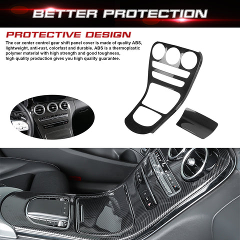 Center Console Gear Shift Panel Frame Cover Trim, Carbon Fiber Pattern, Compatible with Mercedes Benz C Class W205 2019-2020, GLC Class X253 2020 (Without Clock)