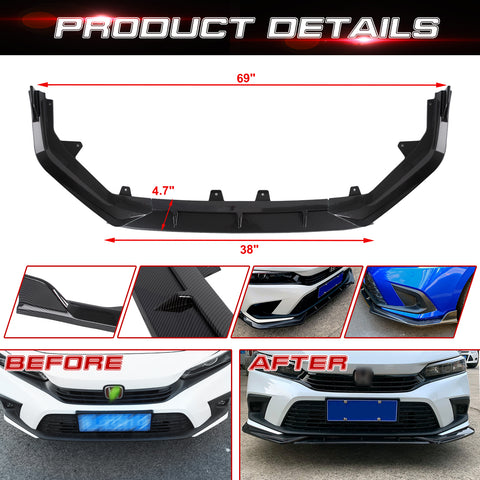 For Honda Civic 4Dr 2022+ Front Bumper Lip Spoiler Splitter Carbon Fiber Pattern