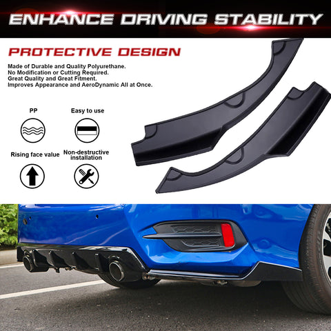 Sedan Rear Bumper Side Skirt Lip Splitter Glossy Black For 2016-2021 Honda Civic 4 Door Sedan Model