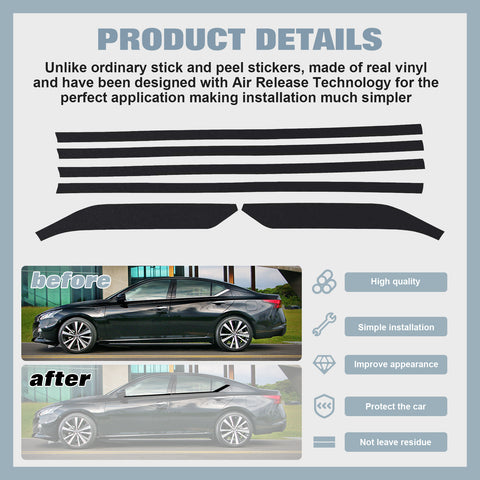 Matte Black Chrome Delete Blackout Window Cover Decal For Nissan Altima 2019-22