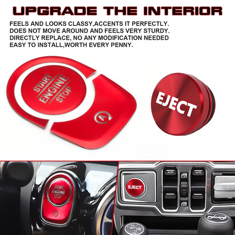Red Aluminum Engine Start + Cigarette Lighter Eject Button Trim For Mercedes Benz W177 A-Class, C118 CLA-Class, X247 GLB-Class, H247 GLA-Class