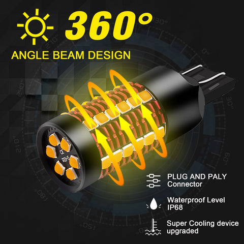 2pcs Error Free 1156 1141 BA15S / 7443 7440 T20 / 1157 2057 7528 BAY15D / 3157 3156 3057 4157 LED Turn Signal Light Bulb, Anti Hyper Flash Canbus Yellow Orange LED Bulb Replacement, No Load Resistor Need