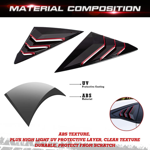 2X Side Air Vent Window Louver Glossy Black w/Red ABS Cover For Honda Civic 2022