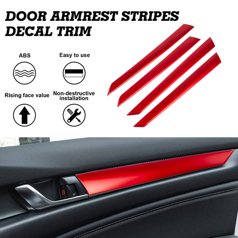 Inner Side Door Panel Strip Cover Trim, Sporty Red, Compatible with Honda Accord Sedan 10th Gen 2018-2022