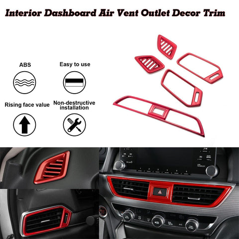 Set of Center Console Middle & Dashboard Side Air Vent AC Outlet Cover Trim, Sporty Red, Compatible with Honda Accord 10th Gen 2018-2022