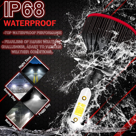 6000K Xenon White LED Headlight Bulb All-in-One Conversion High Low Beam Kit, 6000LM Super Bright Fog Light Replacement