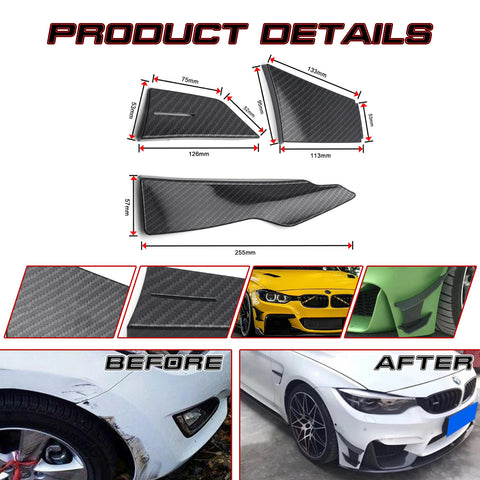 Exterior Front Bumper Lip Fin Splitter Spoiler Canard Winglet Diffuser Trim For BMW 3 Series F80 F82, Carbon Fiber Style