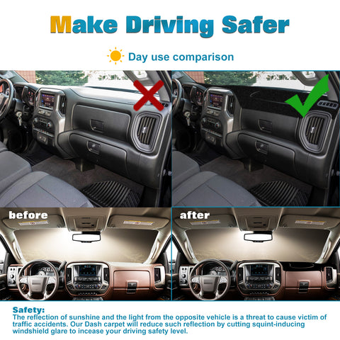 Center Console Dashboard Mat Pre-cut Non-Slip Sunshield Sun Glare Protector Dash Carpet Pad Black Cover Compatible with Chevrolet Silverado GMC Sierra 2007-2013,w/Two Golve Box