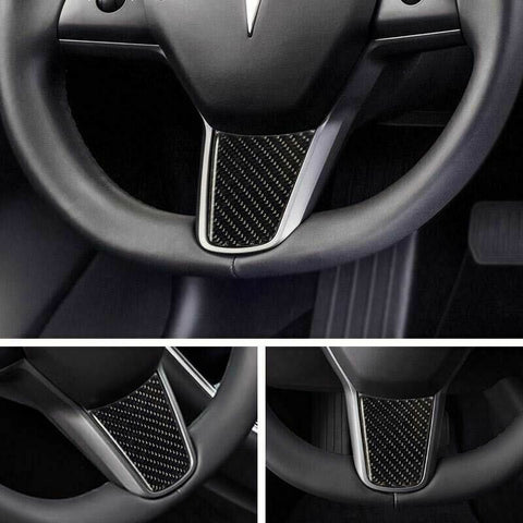 For Tesla Model 3 2017-2023 & Model Y 2020-up Carbon Fiber Interior Steering Wheel Cover Decal Decoration Overlay Sticker