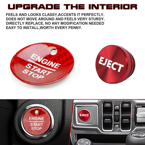 Carbon Fiber Engine Start + Red Cigarette Eject Button Trim For Ford Raptor F150