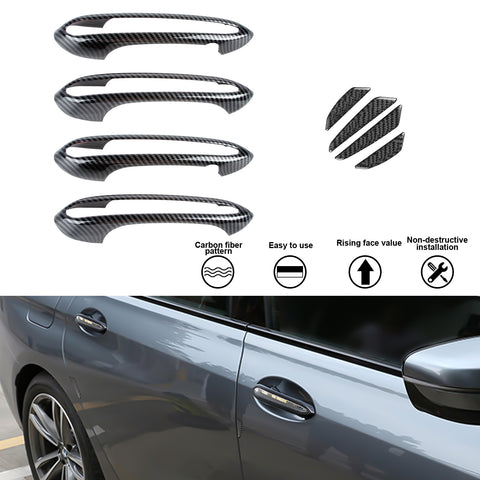 Carbon Fiber Style Door Handle+Door Edge Protect Trim For BMW 5 Series G30 2018+