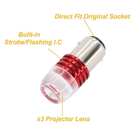 Xotic Tech 2pcs 1157 2357 BA15D Flashing Strobe Light Red LED Bulbs for Santa Fe Veloster Optimal Brake Stop Tail Light