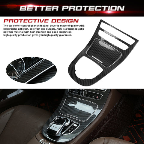 Center Console Gear Shift Panel Frame Cover Trim, Carbon Fiber Pattern, Compatible with Mercedes Benz E Class W213 2016-2018 (With Clock)
