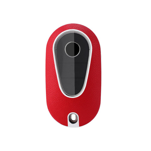 Red TPU w/Leather Texture Full Protect Remote Key Fob For Mercedes S-Class 2020+