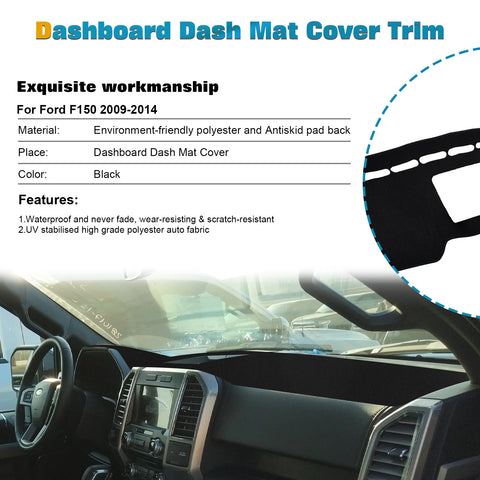 Center Console Dashboard Mat Pre-cut Non-Slip Sunshield Sun Glare Protector Dash Carpet Pad Black Cover Compatible with Ford F150 2009-2014