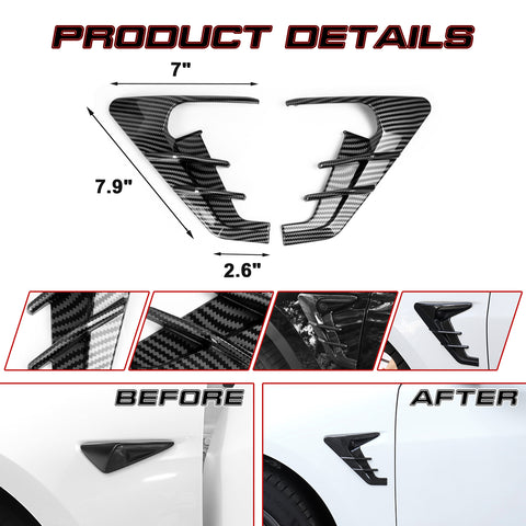 Glossy Carbon Fiber Side Fender Camera Flank Cover Trim For Tesla Model 3 Y 2021